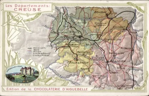Landkarten Ak Creuse, Bourganeuf, Chambon, Boussac, Schloss