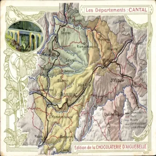 Landkarten Ak Aurillac Cantal, Viadukt, Orte, Chocolaterie d'Aiguebelle