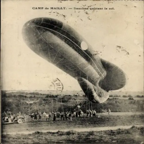 Ak Mailly le Camp Aube, Camp de Mailly, Wurst Ballon verlässt den Boden