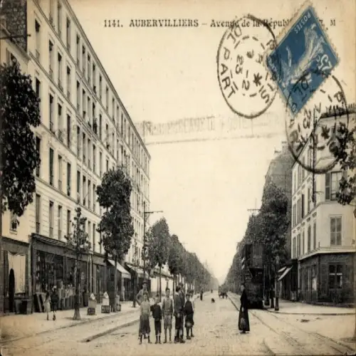 Ak Aubervilliers Seine Saint Denis, Avenue de la République,  Kindergruppe, Poststempel
