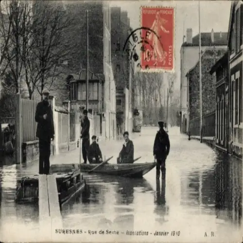 Ak Suresnes Hauts de Seine, Rue de Seine, Inondations en Janvier 1910