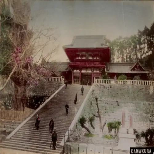 Foto Kamakura Japan, Tempelanlage, Treppe, coloriert