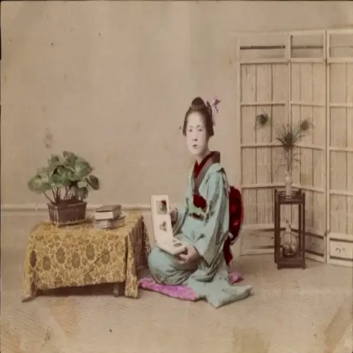 Foto Japan, Japanerin im Kimono, Buch, coloriert