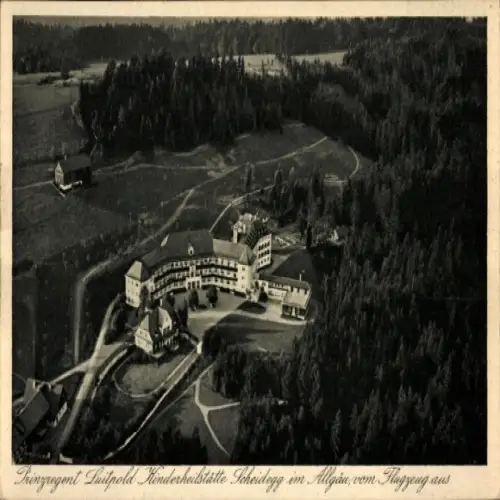 Ak Scheidegg im Allgäu Schwaben, Prinzregent Luitpold Kinderheilstätte, Fliegeraufnahme