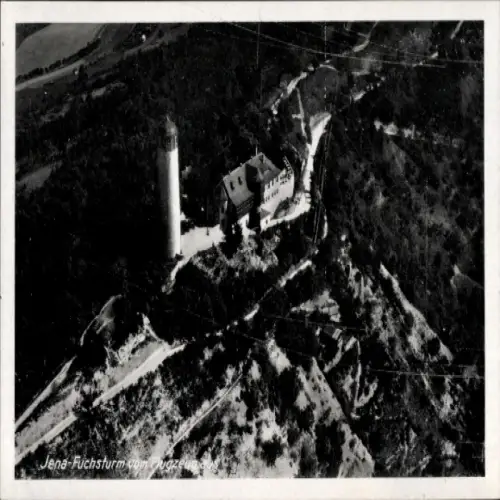 Ak Jena in Thüringen, Fuchsturm auf dem Pugze, Luftaufnahme, Berglandschaft