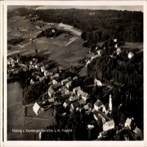 Ak Pöcking am Starnberger See Oberbayern, Luftaufnahme,  Starnberger See, ländliche Umgebung, Häu