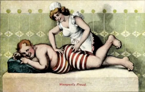 Künstler Ak Wamperl's Freud, dicker Mann wird massiert