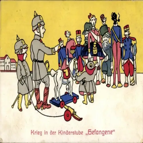 Künstler Ak Krieg in der Kinderstube, Gefangene, Kinder als Soldaten, 1. WK