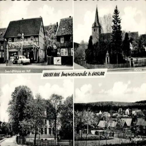 Ak Immenrode Goslar am Harz, Geschäftshaus von Hof, Kirche, Schule, Teilansicht