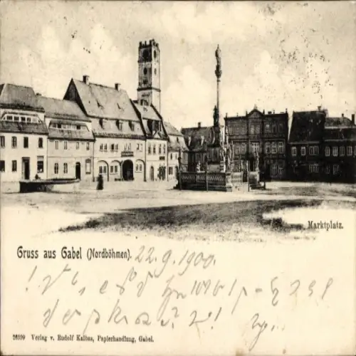 Ak Jablonné v Podještědí Deutsch Gabel Region Reichenberg, Marktplatz, Denkmal