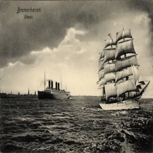 Ak Bremerhaven, Rhede, Segelschulschiff Großherzogin Elisabeth, Schnelldampfer Kaiser Wilhelm II