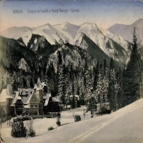Ak Sinaia Rumänien, Corpul de Garda si Munti Bucegi, Jarna, Winter