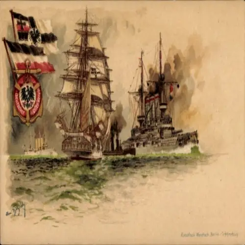 Wappen Künstler Litho Bohrdt, Hans, Segelschiff, Kriegsschiff, Deutscher Flottenverein