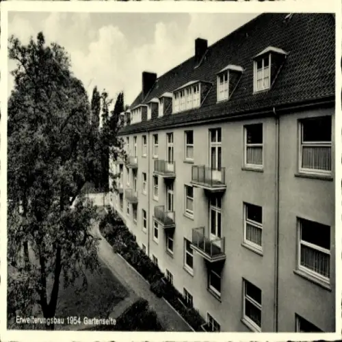 Ak Warendorf im Münsterland Westfalen, Josephs-Hospital, Erweiterungsbau 1954 Gartenseite