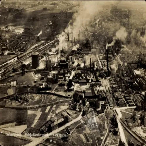 Ak Gelsenkirchen im Ruhrgebiet, Zeche Consolidation, Steinkohlenbergwerk, Fliegeraufnahme