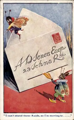 Ak Vermenschlichte Hummeln, Briefumschlag, Brief, Briefmarke