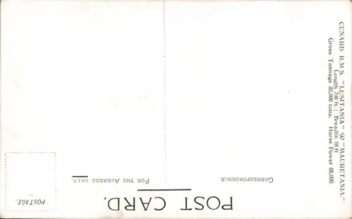 Ak Dampfer RMS Lusitania, Mauretania, Cunard Line