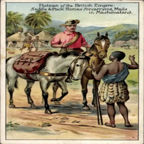Litho Simbabwe, Postmen of the British Empire, pack horses for carrying mails in Mashonaland