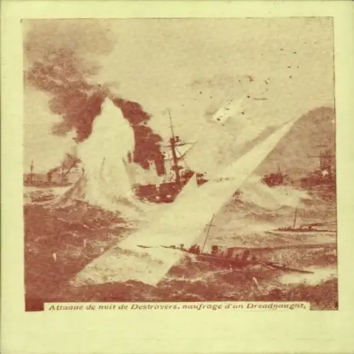 Künstler Ak Britische Kriegsschiffe in der Schlacht, Nachtangriff, Destroyer, Dreadnought