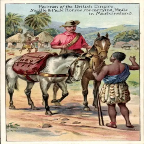 Litho Simbabwe, Postmen of the British Empire, pack horses for carrying mails in Mashonaland