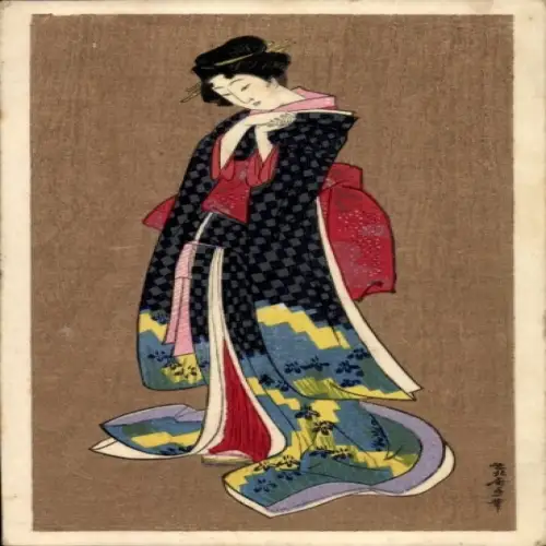 Ak Japanerin in Tracht, Gemaltes Porträt