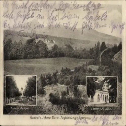 Ak Aegidienberg Bad Honnef am Rhein, Gasthof von Joh. Dahm, Kirche, Marktplatz