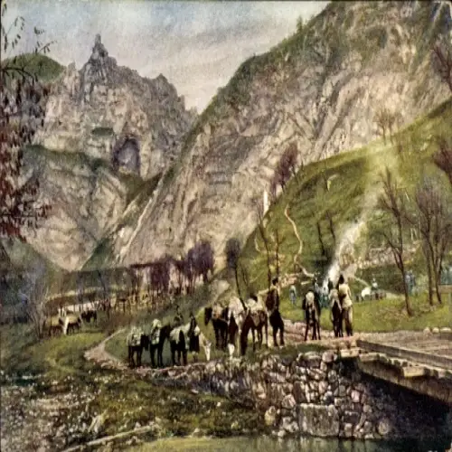 Ak Freilager österreichisch-ungarischer Truppen in dem serbischen Gebirge