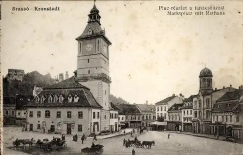 Ak Brașov Brassó Kronstadt Rumänien, Marktplatz, Rathaus