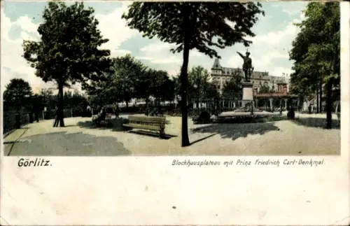 Ak Görlitz in der Lausitz, Blockhausplateau, Prinz Friedrich-Carl-Denkmal