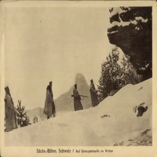 Ak Sächsisch-Böhmische Schweiz, Grenzpatrouille im Winter
