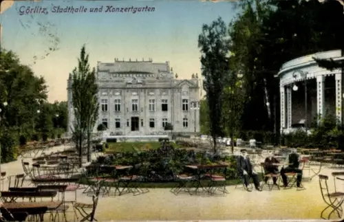 Ak Görlitz in der Lausitz, Stadthalle, Konzertgarten