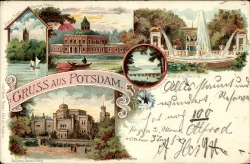 Litho Potsdam, Schloss Babelsberg, Jagdschloss Glienicke, Marmor-Palais