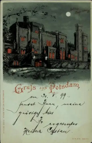 Golden Windows Leuchtfenster Mondschein Ak Potsdam, Schloss Babelsberg