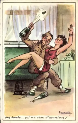Künstler Ak Une bombe, qui n'a rien d'atomique, Humor