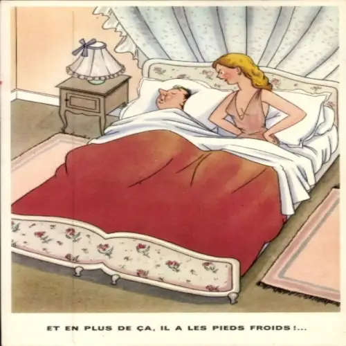 Ak Ehehumor, Ehepaar im Bett, Schlafender Mann