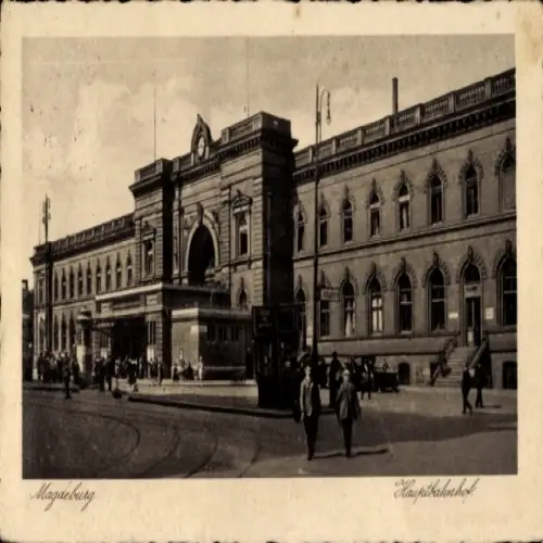 Ak Magdeburg an der Elbe, Magdeburg Hauptbahnhof, Straßenbahn, Menschen