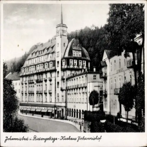 Ak Karpacz Górny Brückenberg Krummhübel Riesengebirge Schlesien, Kurhaus Johannishof, historis...