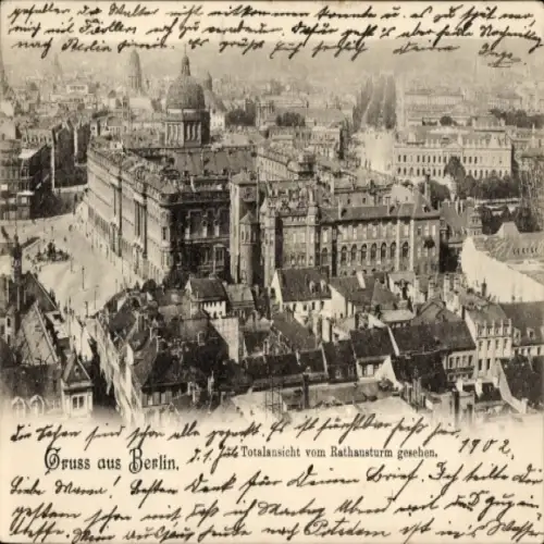 Ak Berlin Mitte, Alexanderplatz, Vogelperspektive auf  Rathaus, historische Ansicht, Schriftku...