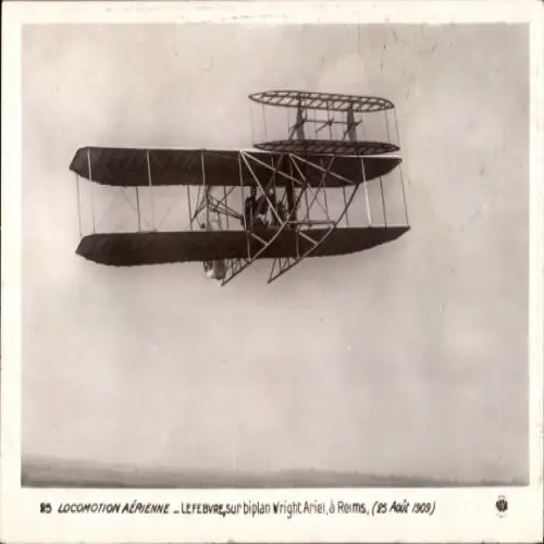 Ak Aerial Locomotion, Lefebre auf dem Doppeldecker Wright Ariel 1909