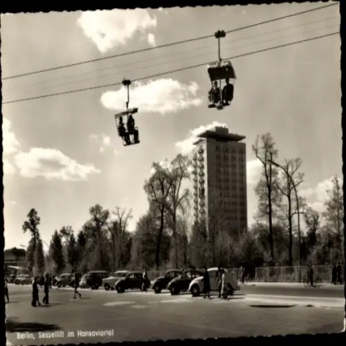 Ak Berlin Tiergarten Hansaviertel, Sessellift, Sesselbahn, Autos