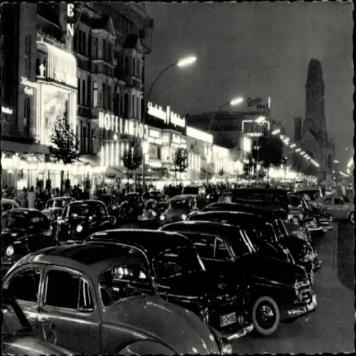 Ak Berlin Charlottenburg, Nachtaufnahme, Kurfürstendamm, Autos, Hotel am Zoo