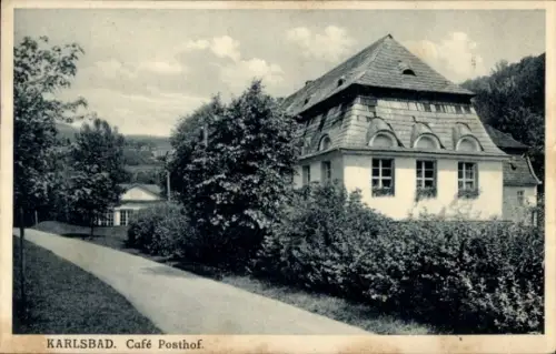 Ak Karlovy Vary Karlsbad Stadt, Partie am Café Posthof