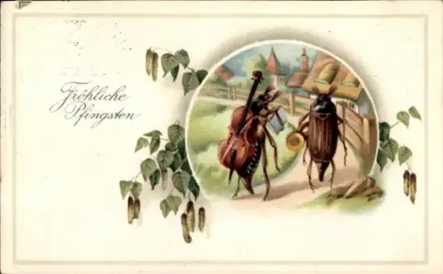 Passepartout Litho Glückwunsch Pfingsten, Maikäfer