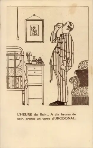 Ak Werbung, Urodonal, Mann nimmt ein Medikament ein