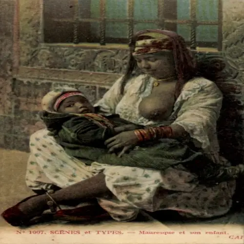 Ak Maghreb, maurische Frau mit Säugling