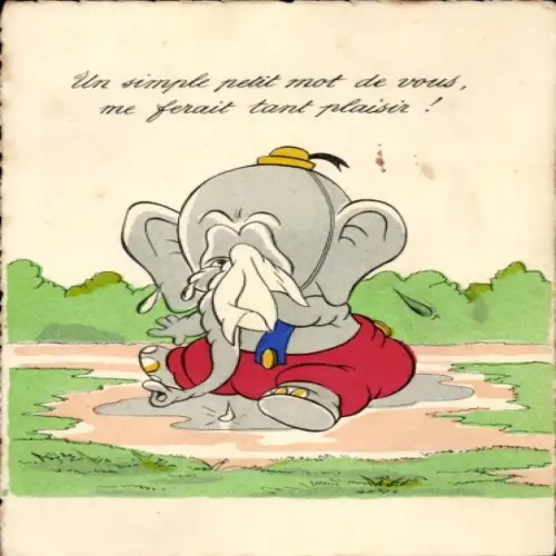 Ak Weinender Elefant, Taschentuch, Vermenschlichtes Tier