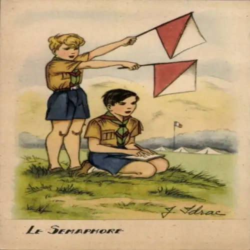 Künstler Ak Idrac, J., Pfadfinder mit Fahnen, Le Semaphore