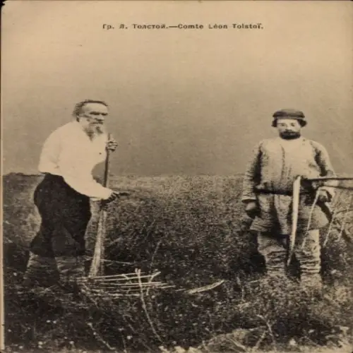Ak Schriftsteller Lew Nikolajewitsch Tolstoi, Ackerarbeit, Bauern
