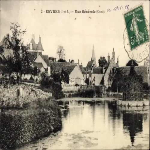 Ak Esvres Indre et Loire, Vorreiterhaus, Kirche, Flusslandschaft, Poststempel