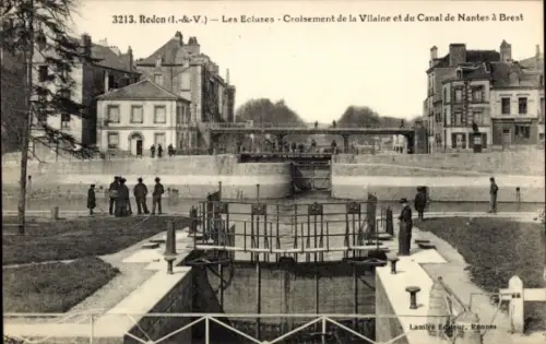 Ak Redon Ille et Vilaine, Les Ecluses, Croisement der Vilaine, Canal von Nantes nach Brest